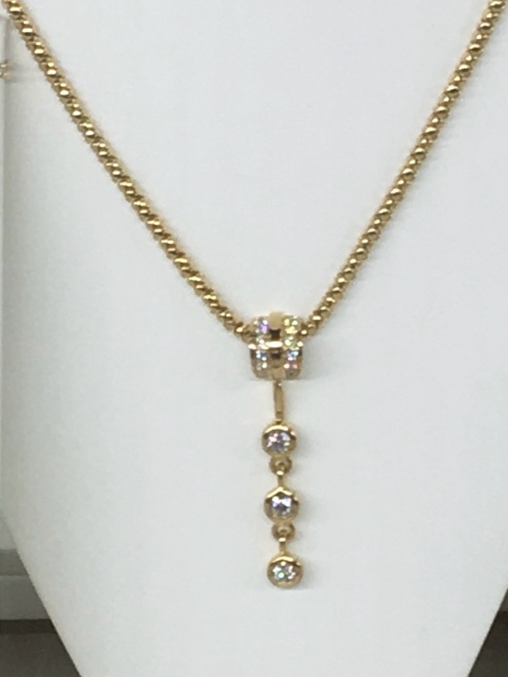 Three-Diamond 14k Gold Wheat Chain Necklace